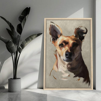 Chihuahua dog painting framed canvas print showcasing expressive details and neutral background in a stylish home setting.