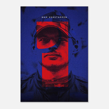 Max Verstappen vibrant F1 poster featuring bold colors and high-energy design, perfect for motorsport fans.