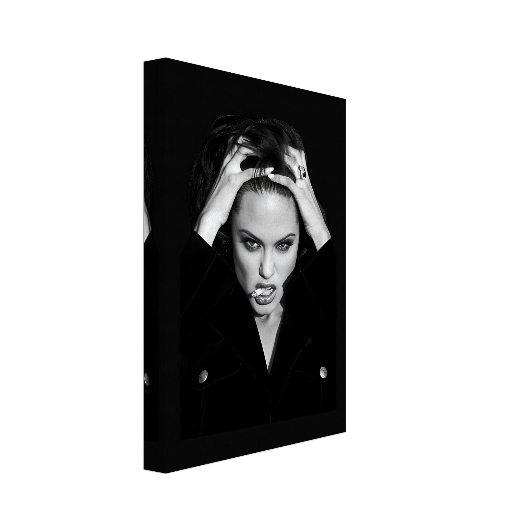 Angelina Jolie Smoking black-and-white canvas wall art, showcasing intense expression and edgy elegance for modern interiors.