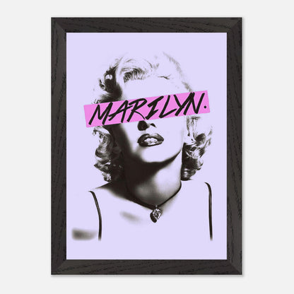 Vintage framed print of Marilyn Monroe with bold pink graphic detail on a pastel background. Perfect for home decor.