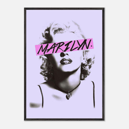 Vintage framed print of Marilyn Monroe with bold pink graphic detail on a lavender background. Timeless elegance for modern spaces.