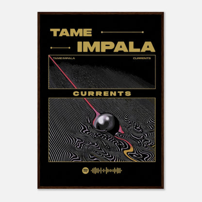 Tame Impala Currents framed poster featuring vibrant psychedelic artwork and bold typography. Perfect for music and art lovers.