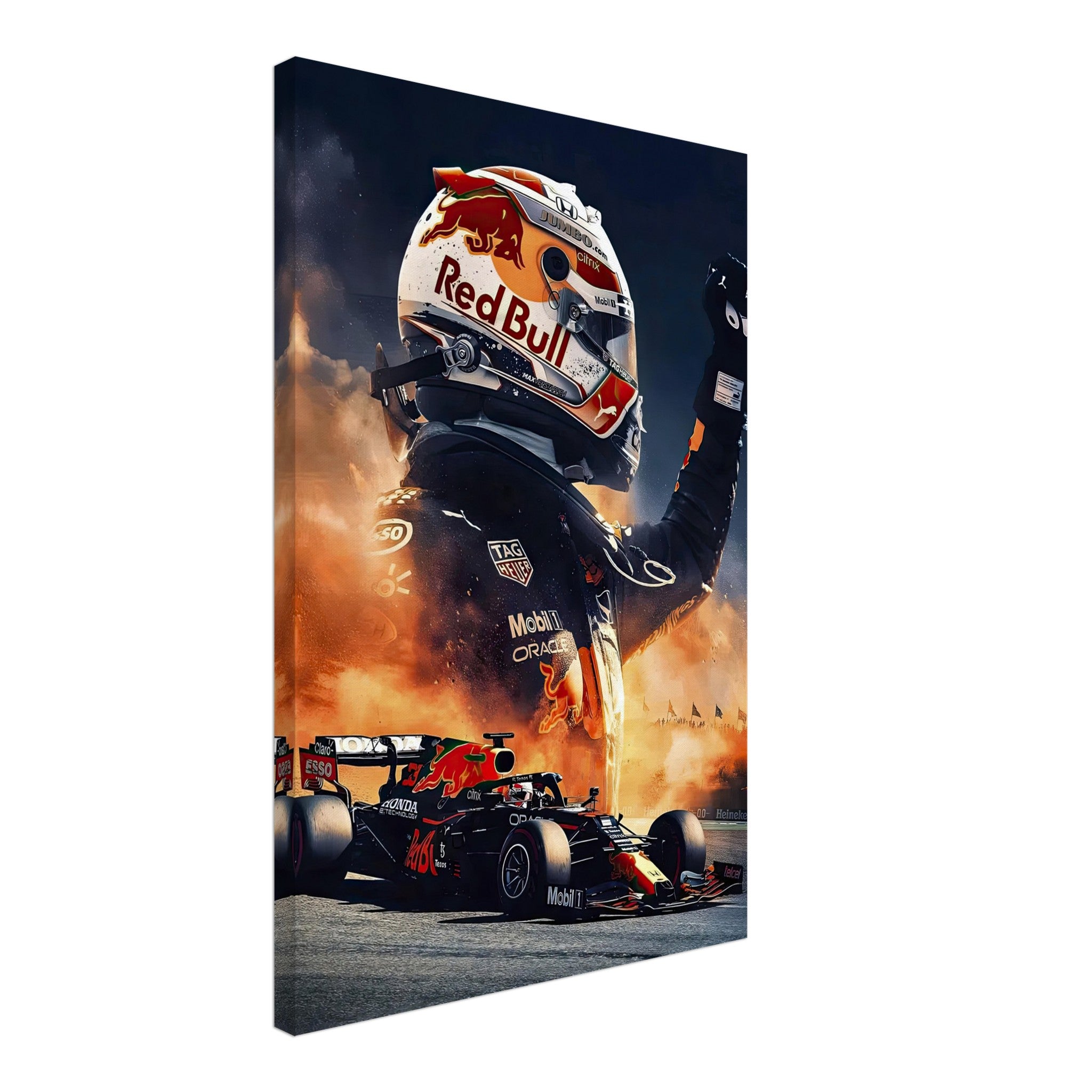 Max Verstappen Red Bull canvas artwork featuring vibrant colors and dynamic Formula 1 scene, perfect for modern wall decor.