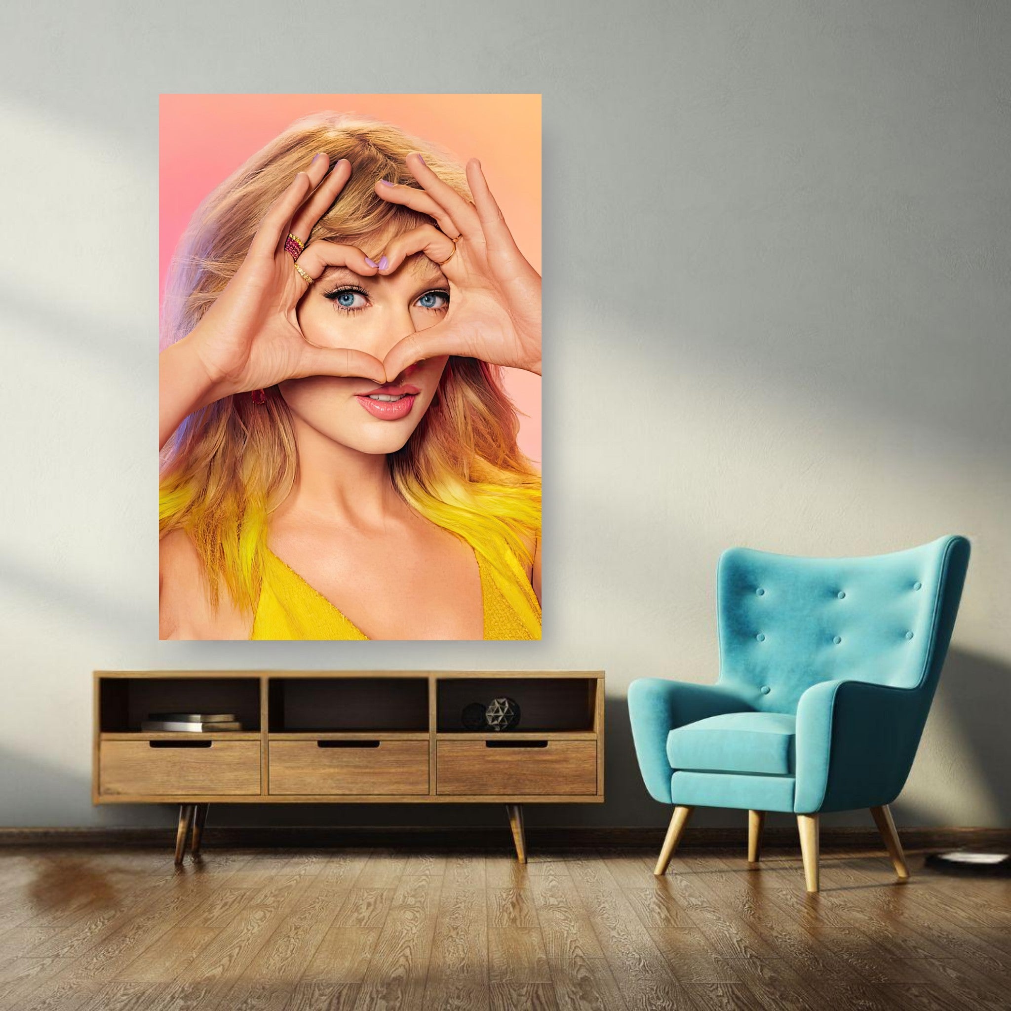 Taylor Swift Fan Love Poster showcasing a vibrant design with Taylor's heart gesture, adding color to any room.