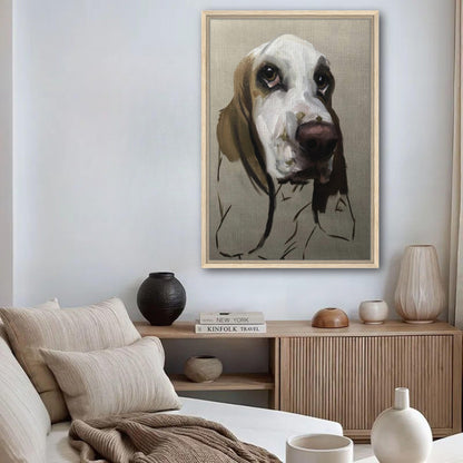 Basset Hound dog painting framed canvas print in stylish home interior decor.