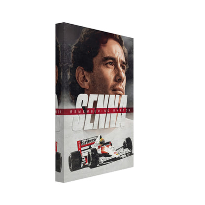 Ayrton Senna canvas art featuring his iconic portrait and racing car, celebrating the legacy of a Formula 1 legend.