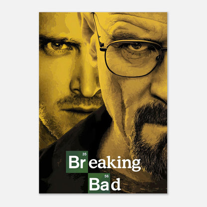 Breaking Bad poster print featuring Walter White and Jesse Pinkman in striking yellow and black colors.