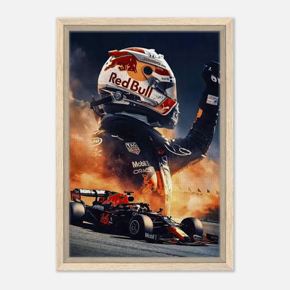 Max Verstappen Red Bull framed canvas print showcasing dynamic Formula 1 action and vibrant design.