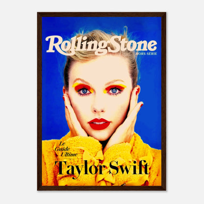 Taylor Swift Rolling Stone magazine framed print with vibrant colors and bold close-up portrait. Perfect for fans and collectors.