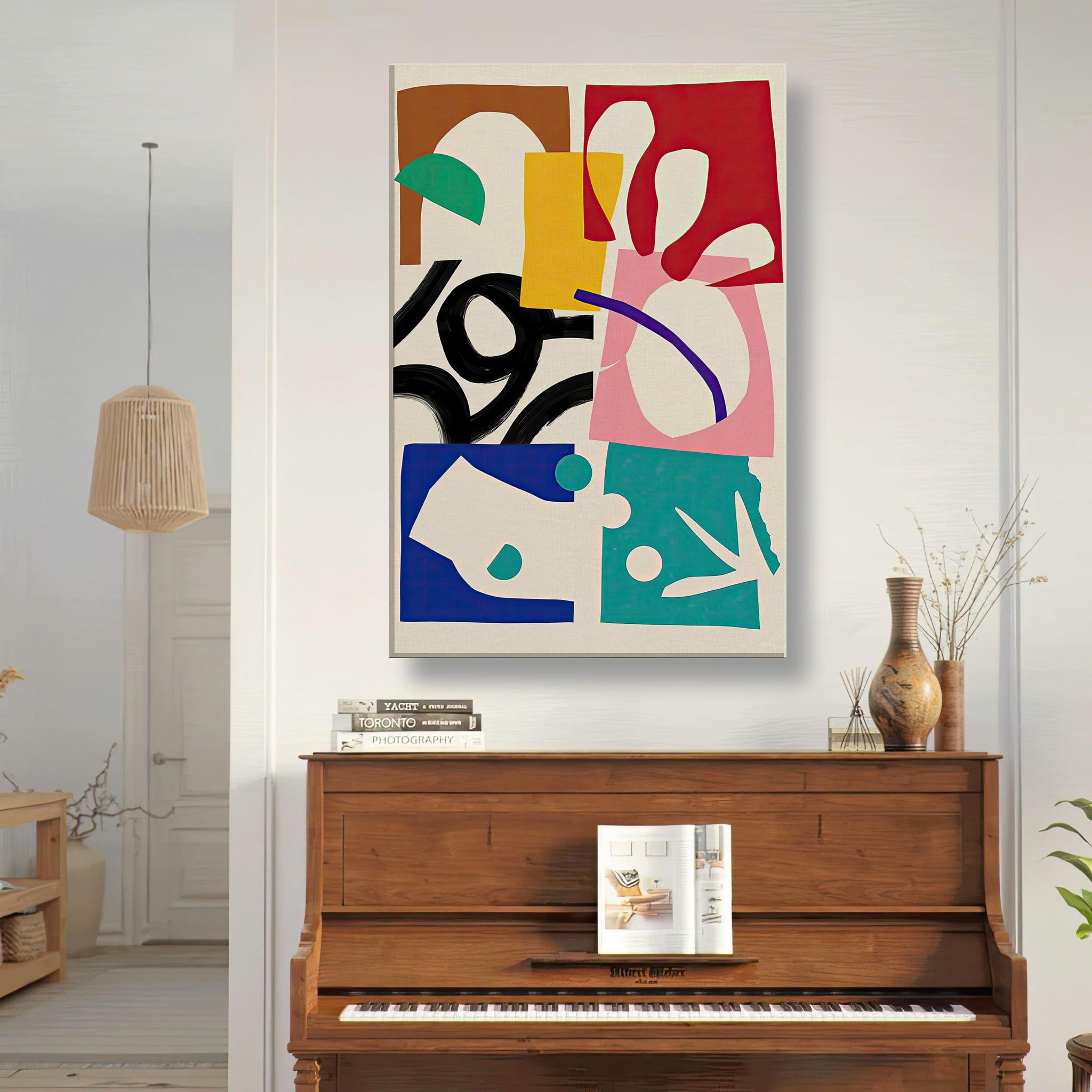 Abstract Harmony Canvas Print featuring bold colors and geometric shapes, perfect for enhancing modern interiors.