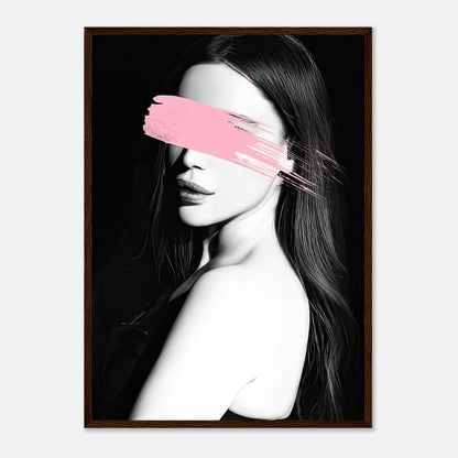 Monochromatic framed print featuring a woman's profile with a bold pink brushstroke, perfect for modern decor.