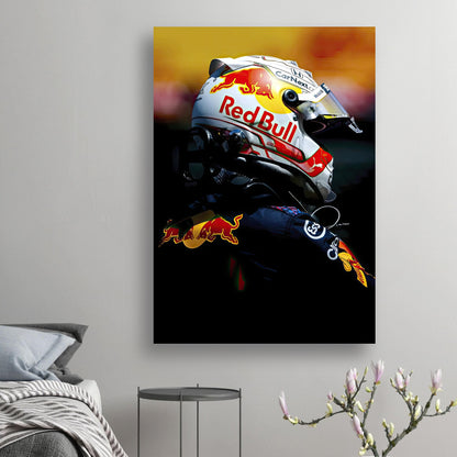 Max Verstappen Red Bull Racing poster showcasing vibrant colors and sharp details, perfect for F1 fans' decor.