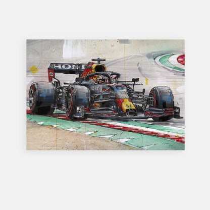 Max Verstappen Brushed Metal artwork showcasing a dynamic Formula 1 racing scene on a sleek aluminum panel.