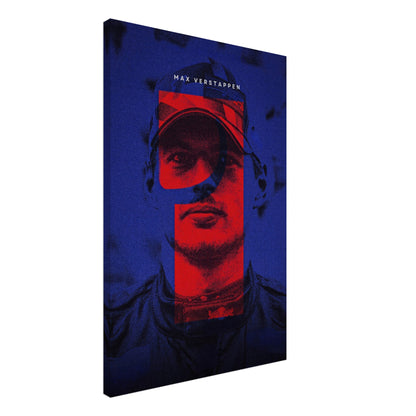 Max Verstappen canvas print featuring bold F1-inspired design with vibrant colors and modern frameless style.