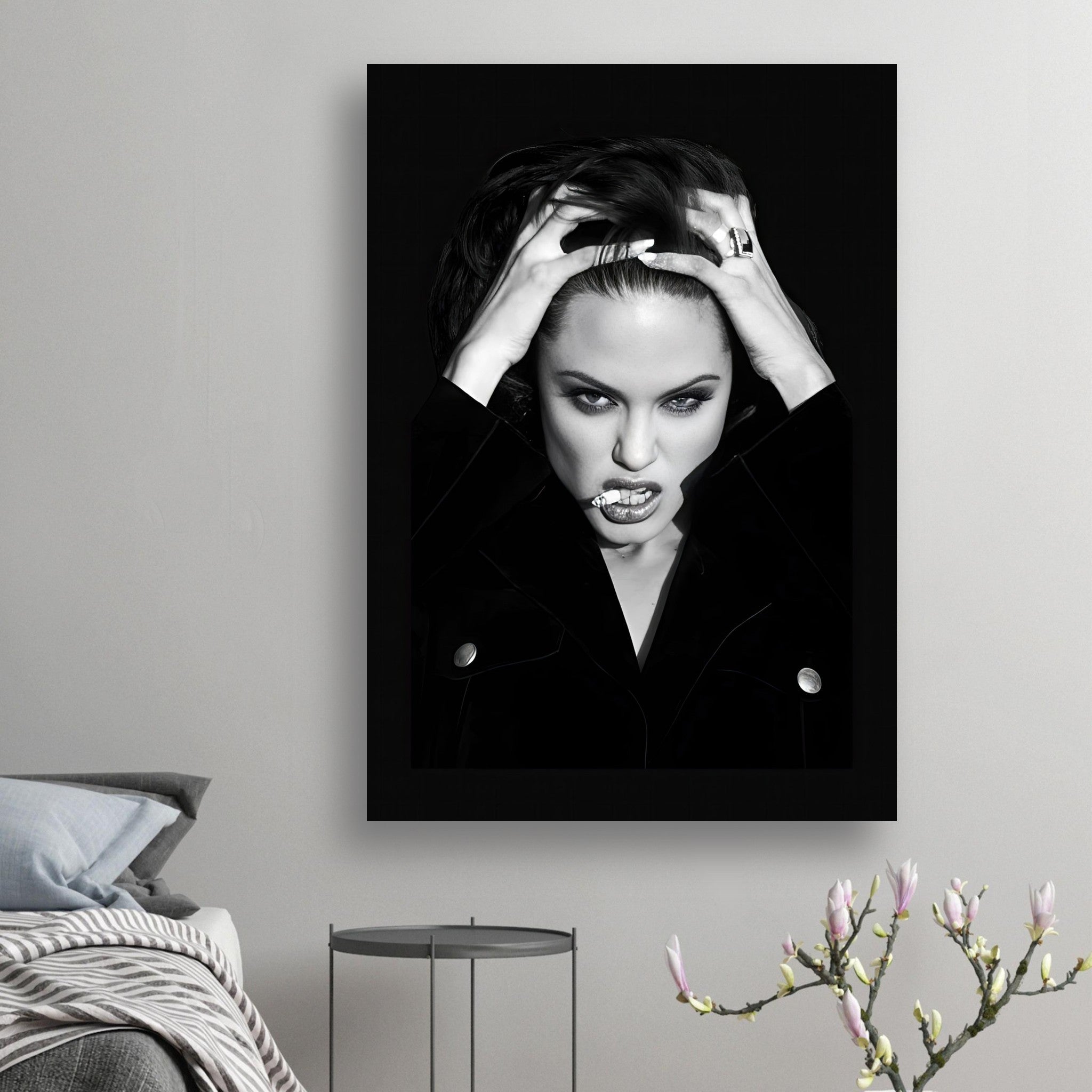 Angelina Jolie Smoking poster, bold black-and-white artwork showcasing confidence and sophistication for stylish decor.