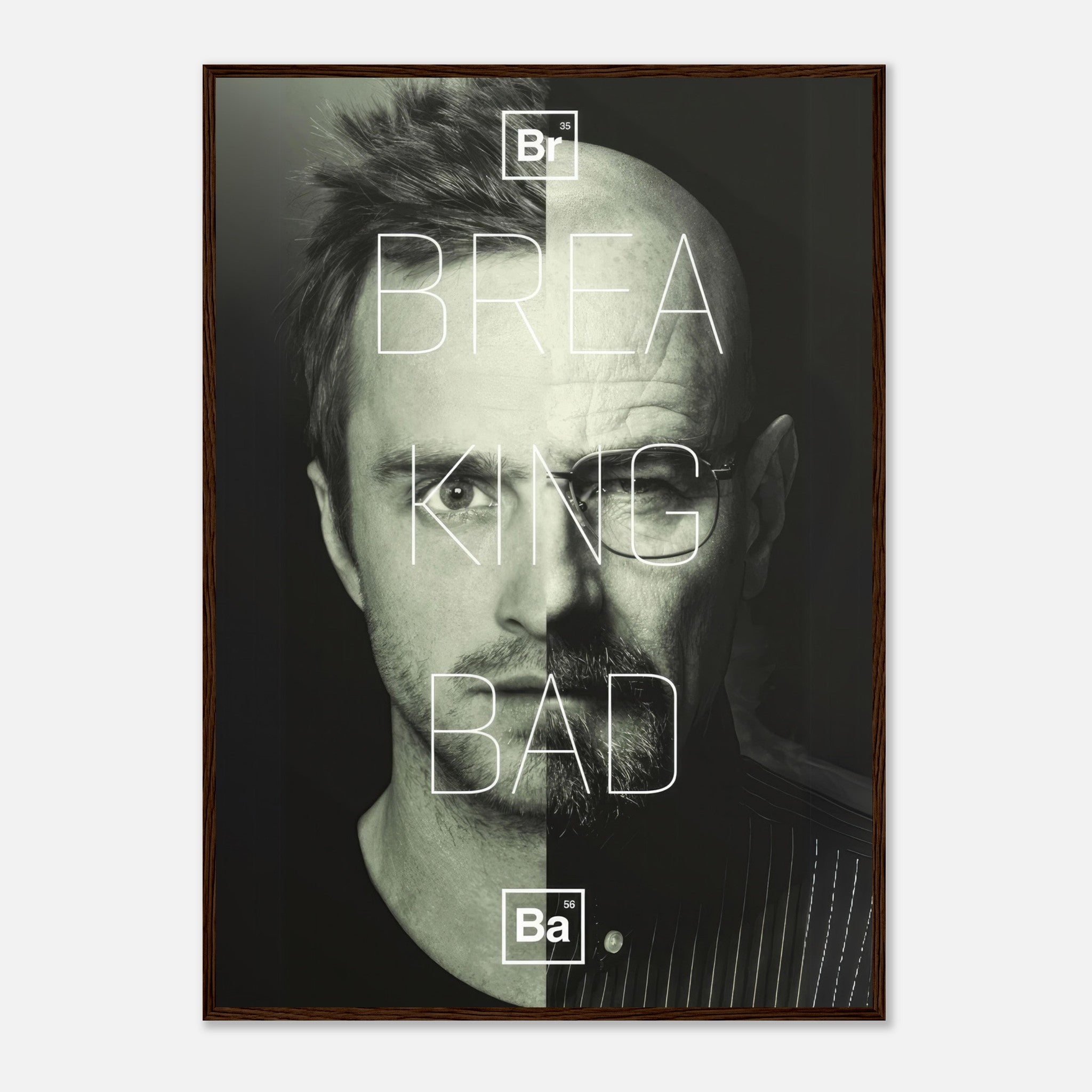 Jesse x Walter Breaking Bad framed print featuring bold split-face design, perfect for fans and collectors.