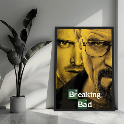 Breaking Bad official framed poster featuring iconic characters in dramatic tones for fans of the acclaimed TV series.