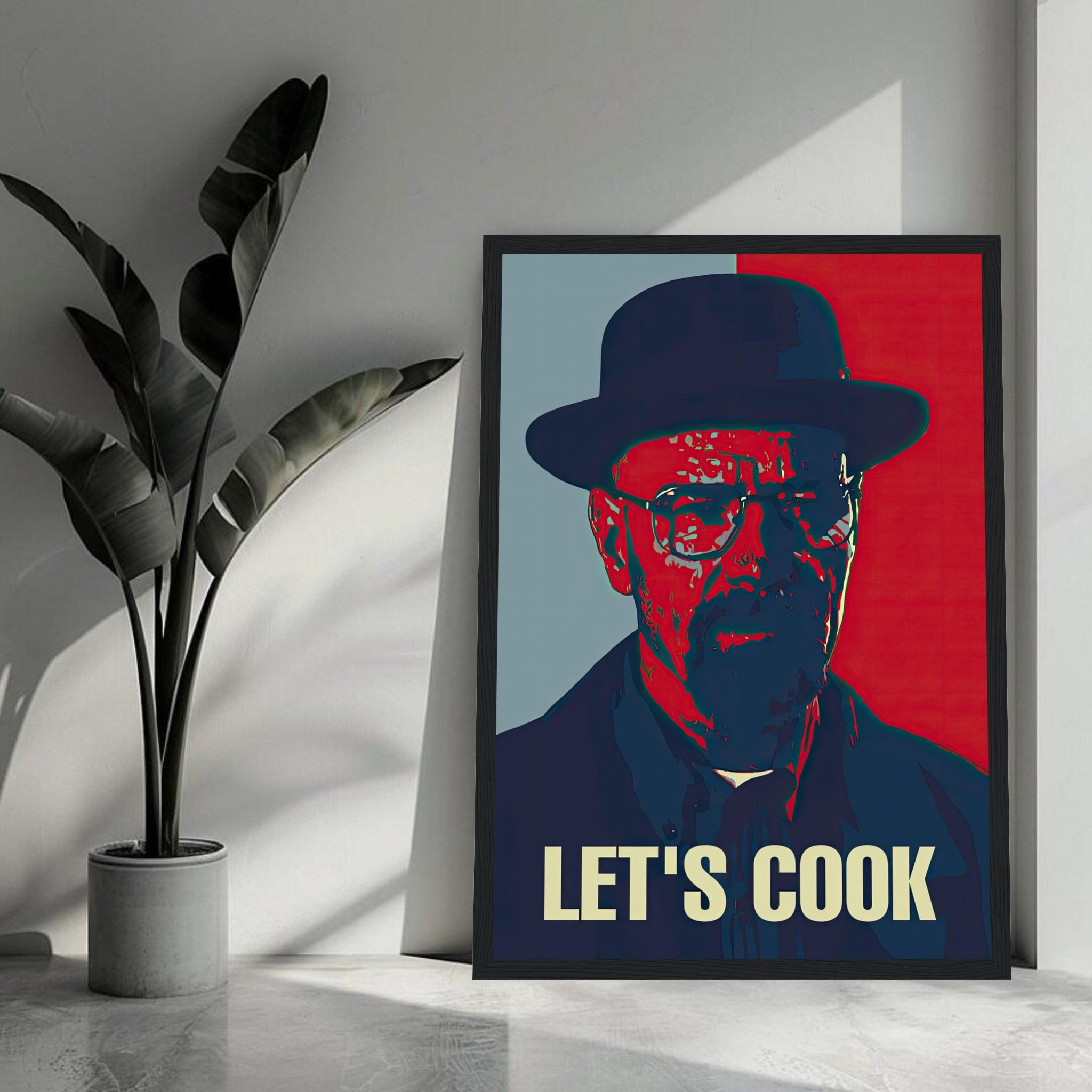 Heisenberg Let's Cook framed print featuring bold colors and iconic design, perfect for pop art enthusiasts.