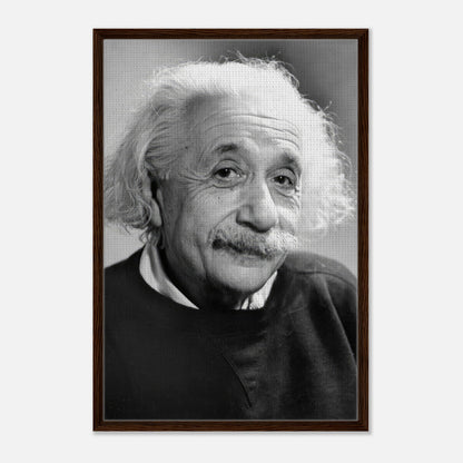 Albert Einstein 1946 framed canvas print showcasing a classic black and white portrait of the renowned physicist.