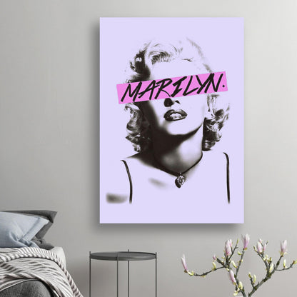 Marilyn Monroe poster featuring a black-and-white portrait with a vibrant pink overlay, perfect for vintage glam decor.