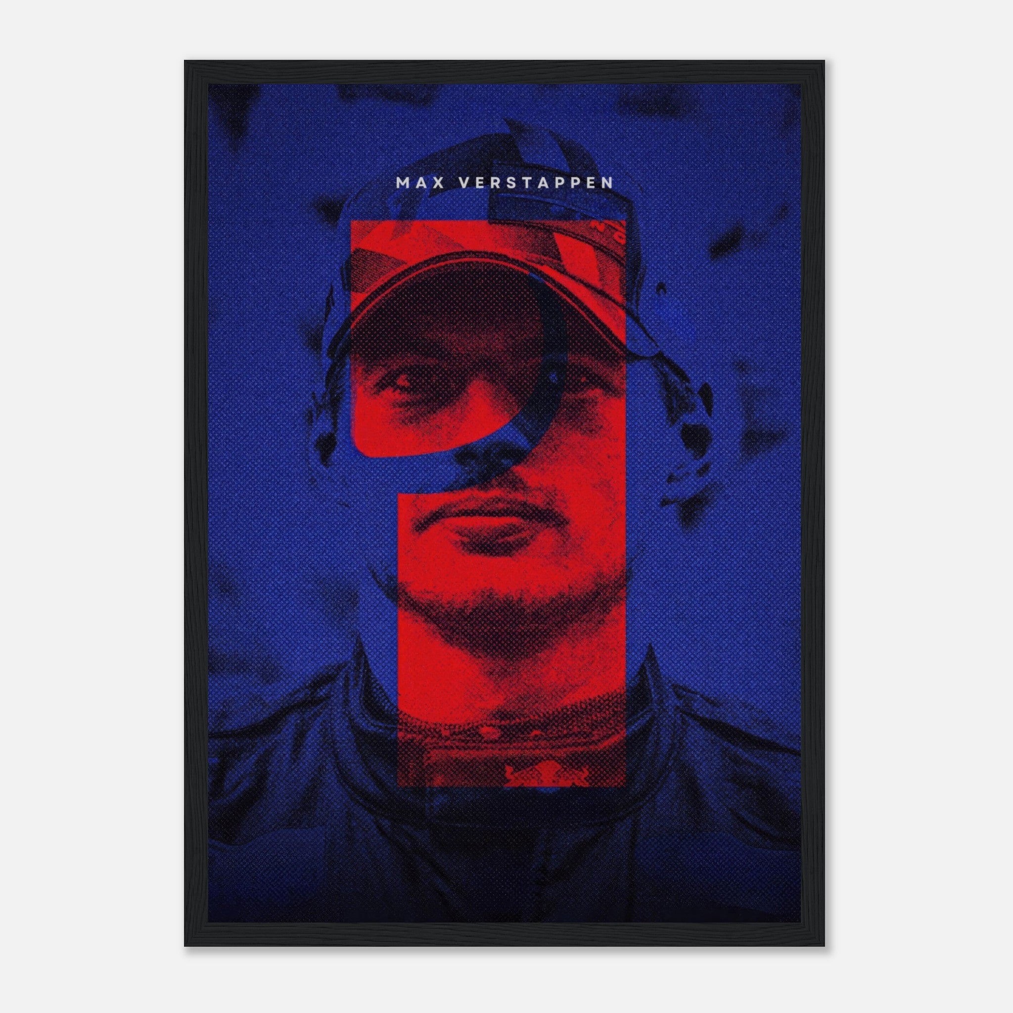 Max Verstappen framed print featuring bold colors and dynamic design celebrating his championship spirit.