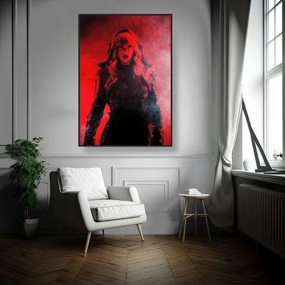 Taylor Swift Red framed print in modern room setting, showcasing vibrant red hues and striking design.