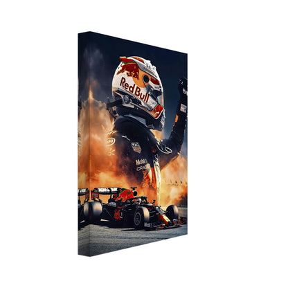 Max Verstappen Red Bull canvas art, featuring vibrant racing scene and dynamic colors for modern wall decor.