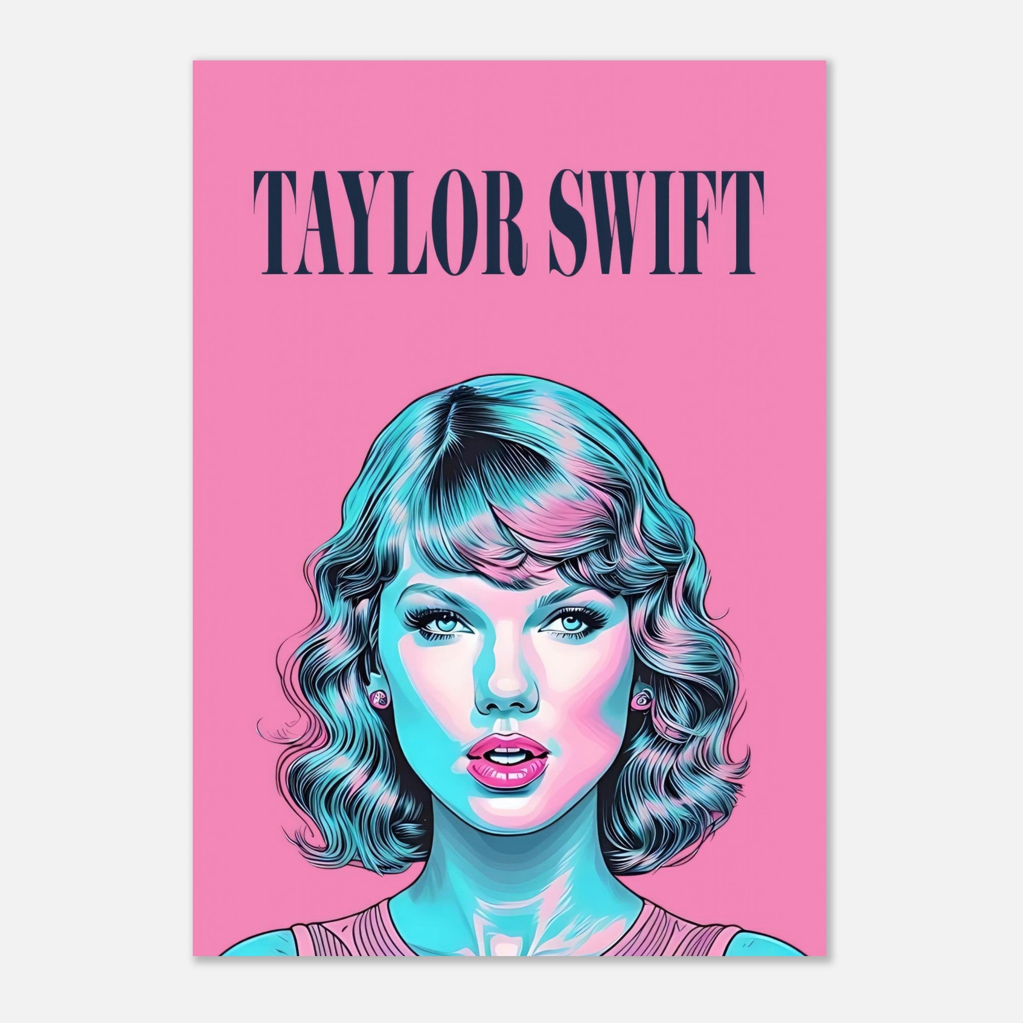 Taylor Swift Pop Art poster featuring vibrant colors and a bold design on a pink background.