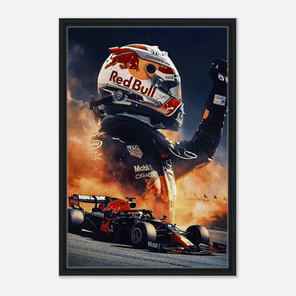 Max Verstappen framed canvas print featuring Red Bull Racing, showcasing speed and adrenaline in Formula 1.