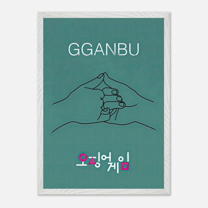 GGANBU Squid Game fine art print featuring hands in a pinky promise on a deep teal background.