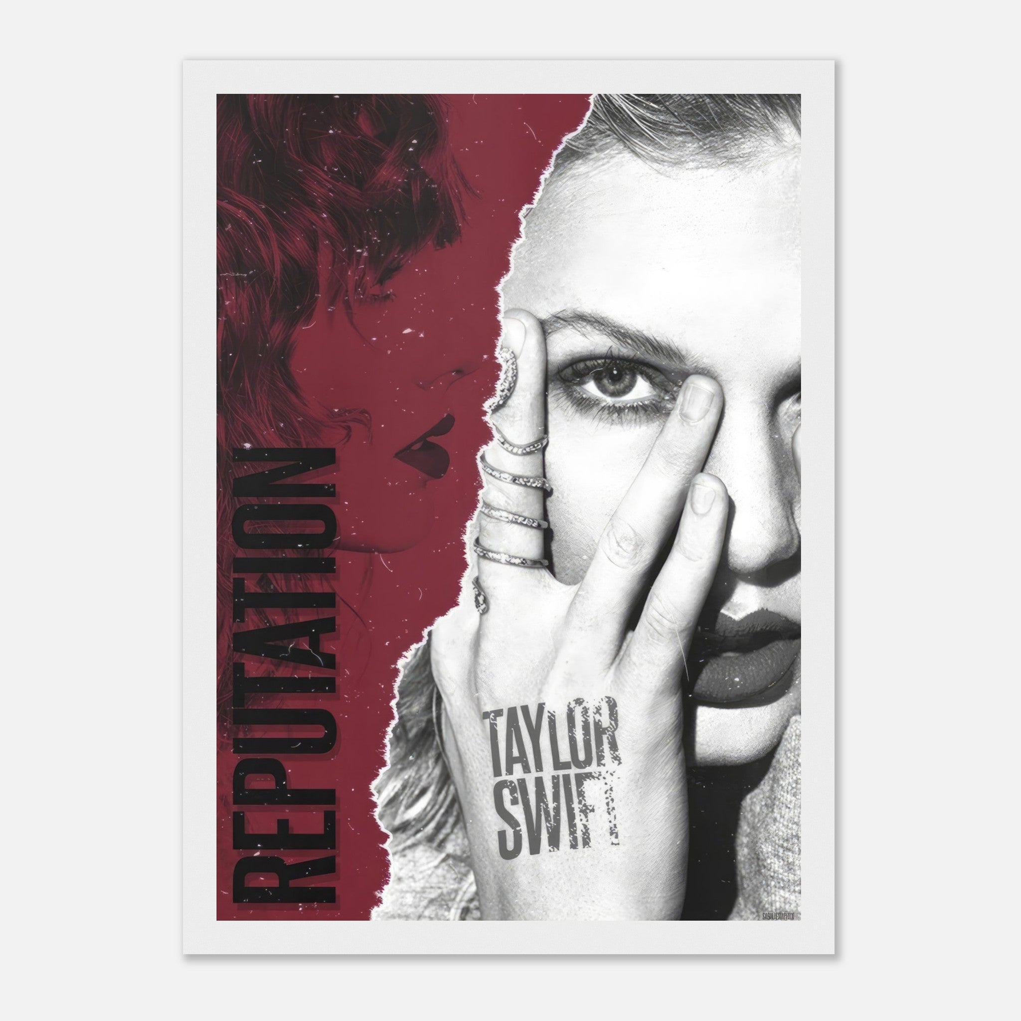 Taylor Swift Reputation framed print featuring bold design and striking imagery, perfect for home decor.