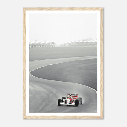 1988 Ayrton Senna driving McLaren MP4/4 captured in a stunning framed black and white print.