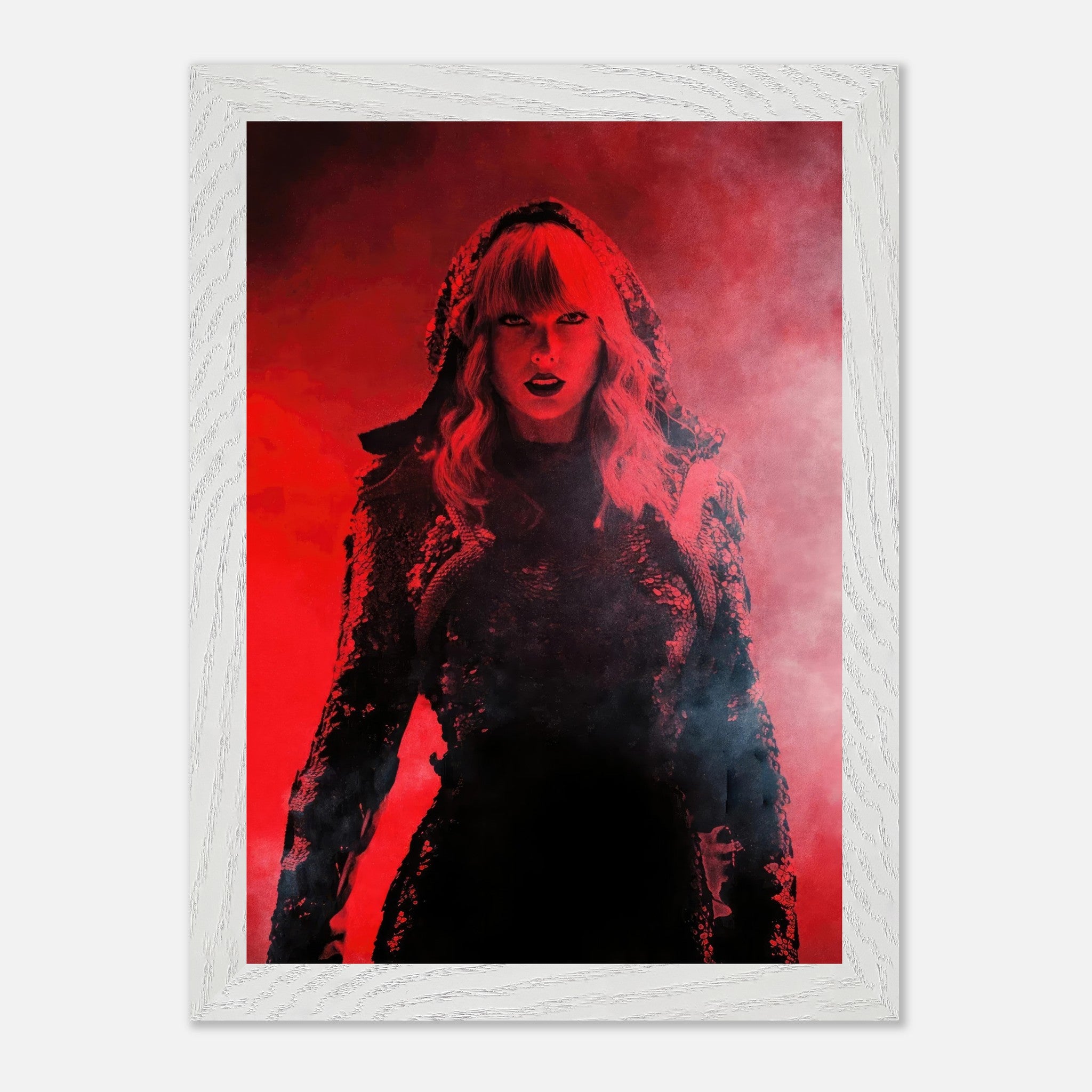 Taylor Swift Red vintage framed print showcasing a dramatic portrait in bold red tones, capturing the energy of her iconic performances.