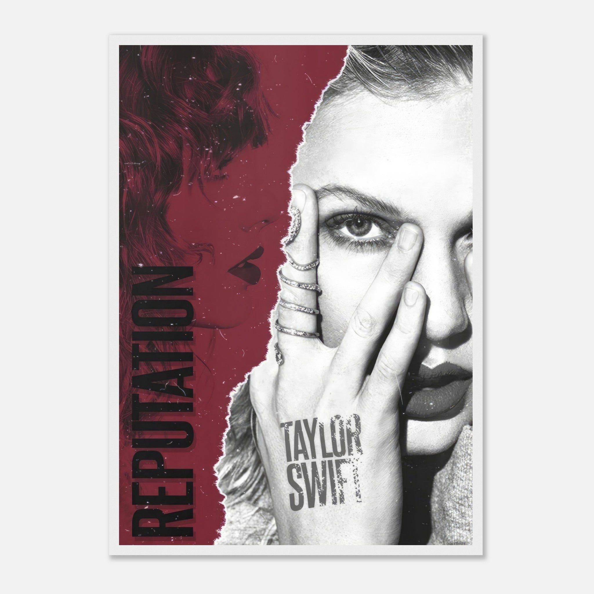 Taylor Swift Reputation framed print featuring a bold design showcasing her iconic transformation and fearless attitude.