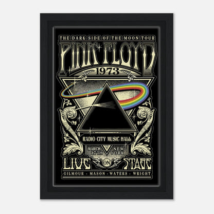 Framed canvas print of Pink Floyd's 1973 Dark Side of the Moon tour poster from Radio City Music Hall.