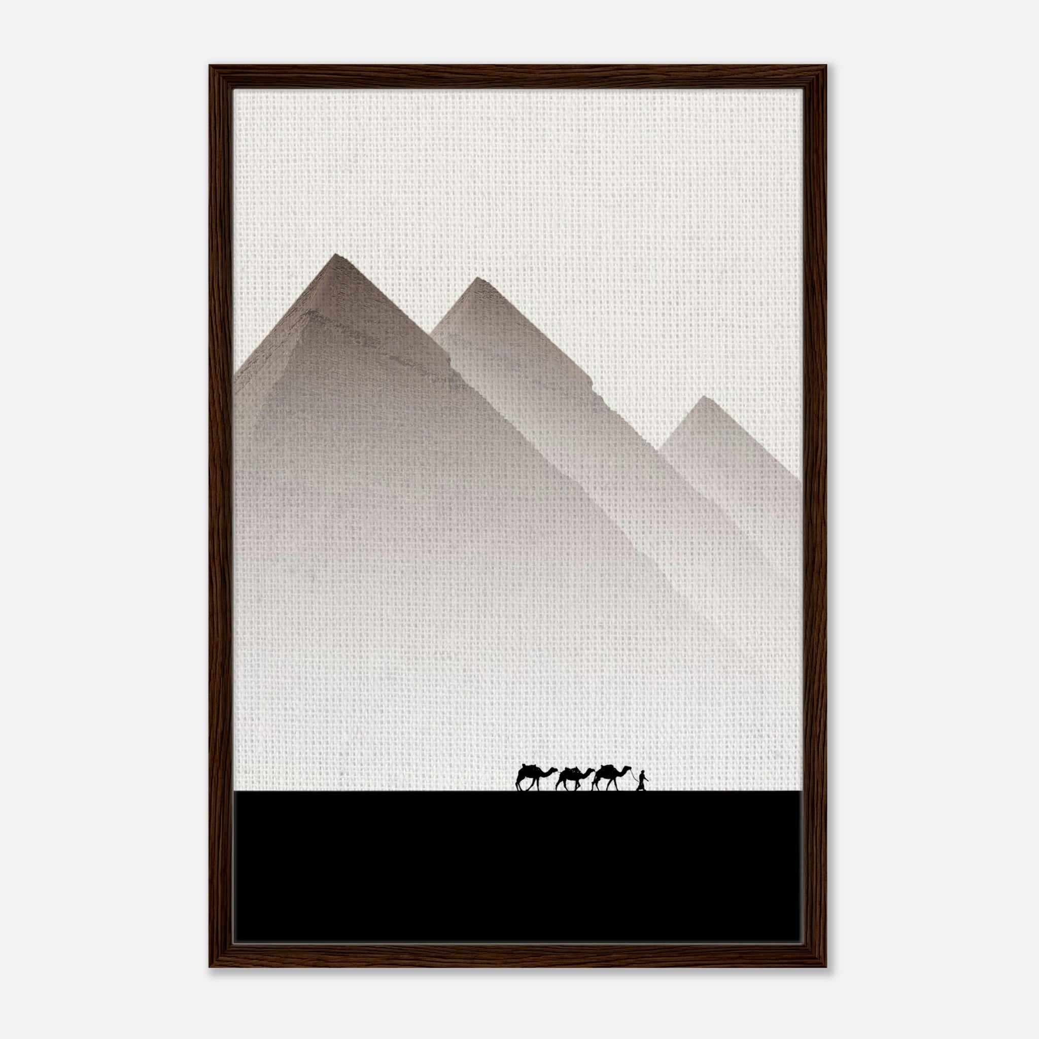 Pyramids of Giza framed canvas print featuring minimalist design and earthy tones, ideal for home décor.