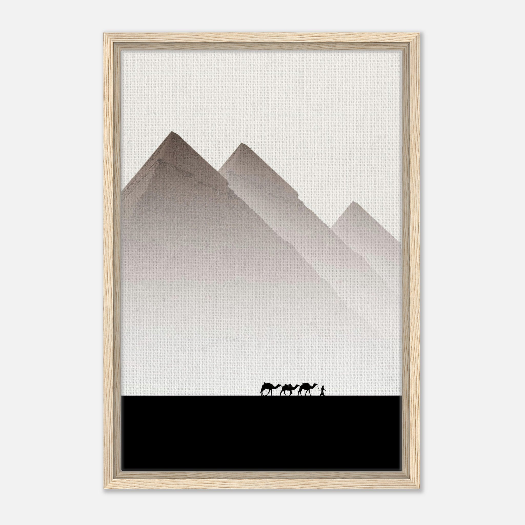 Elegant Pyramids of Giza framed canvas print featuring minimalist design and earthy tones.