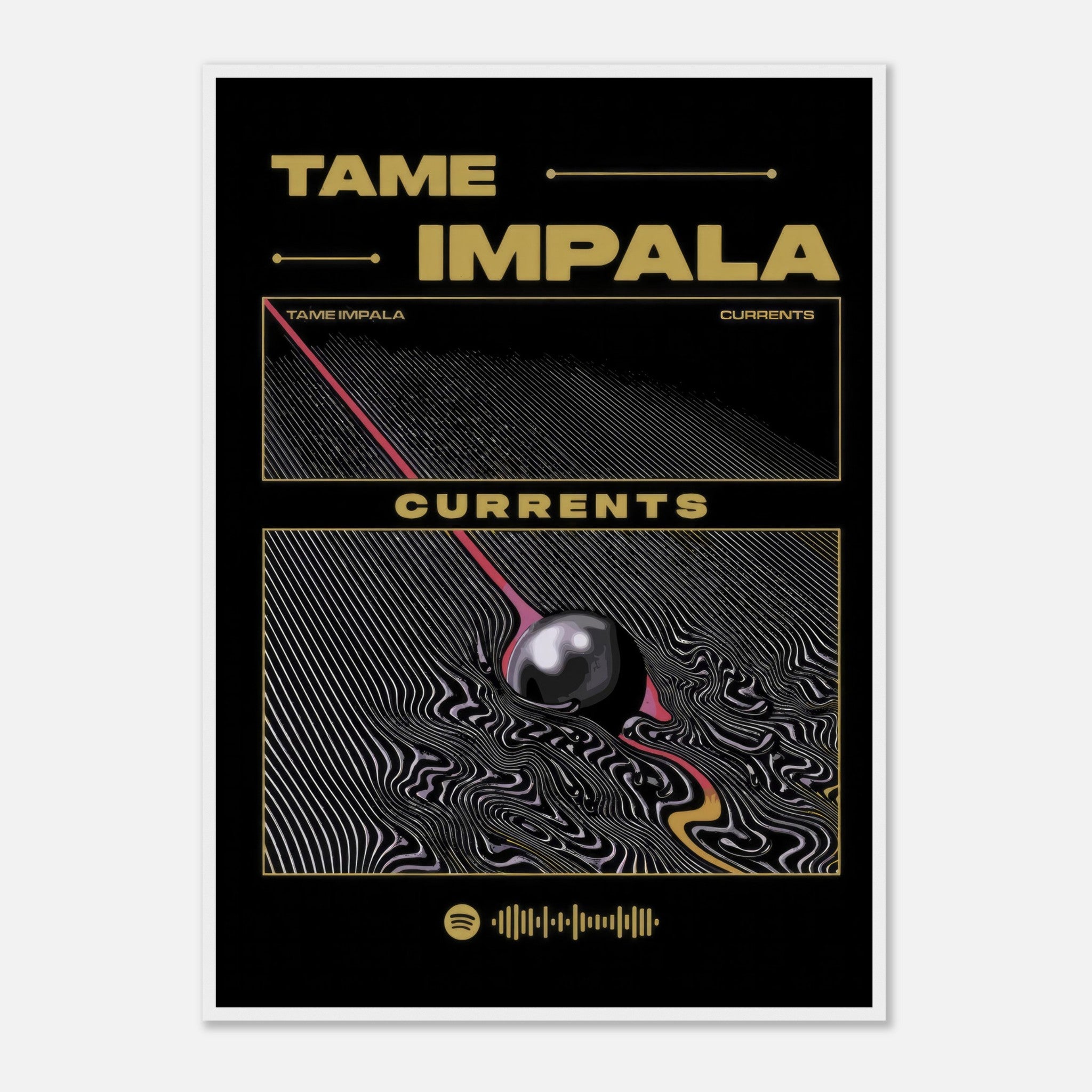 Tame Impala Currents framed poster featuring vivid psychedelic album cover artwork. Perfect for music and art lovers.