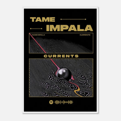 Tame Impala Currents framed poster featuring vivid psychedelic album cover artwork. Perfect for music and art lovers.