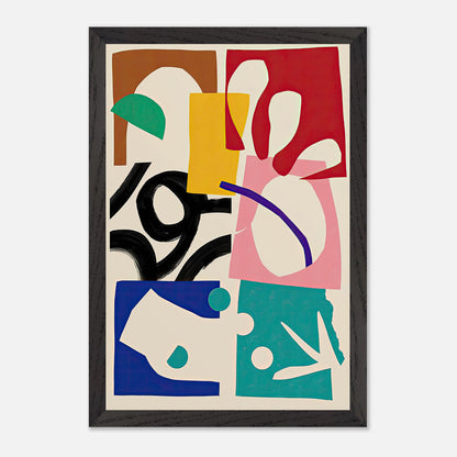 The Abstract Harmony fine art print featuring bold colors and organic shapes in a modern design.