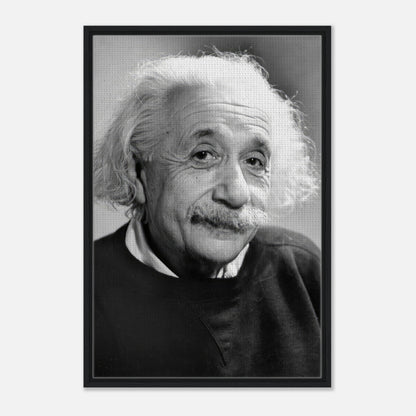 Framed canvas print of Albert Einstein, 1946 black and white portrait showcasing his thoughtful expression.