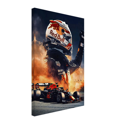 Max Verstappen Red Bull canvas artwork showcasing vibrant colors and dynamic Formula 1 racing energy.