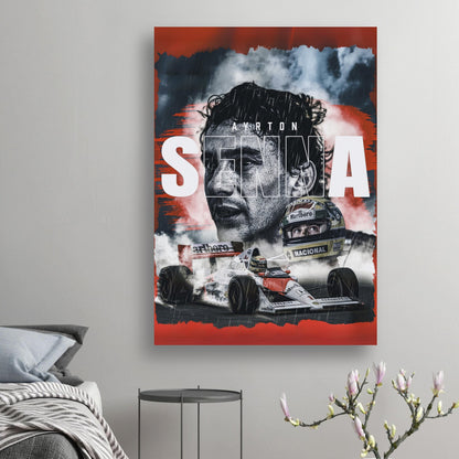 Ayrton Senna F1 legend poster in vibrant colors, showcasing racing passion and energy in stylish home decor.