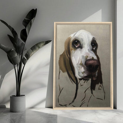 Basset Hound dog painting framed canvas print featuring expressive portrait and earthy tones.