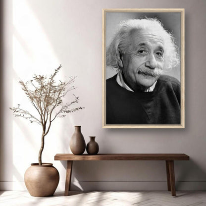 Albert Einstein 1946 Framed Canvas Print in a stylish living room setting