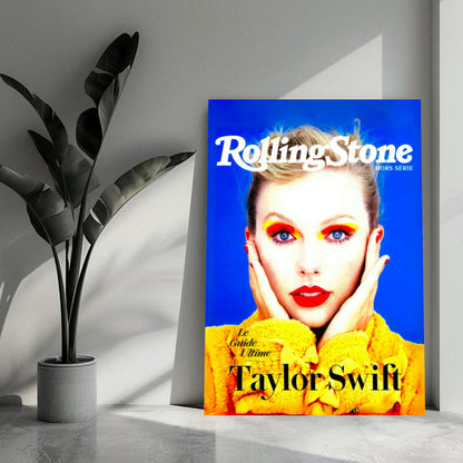 Taylor Swift Rolling Stone Magazine metal print featuring vibrant colors and bold design for stylish home decor.