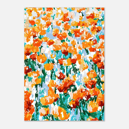 Abstract Floral Tulip Garden Poster with vibrant orange and green hues, adding dynamic beauty to any space.