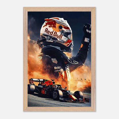 Max Verstappen Red Bull framed fine art print featuring iconic F1 moment with vibrant details and motorsport energy.