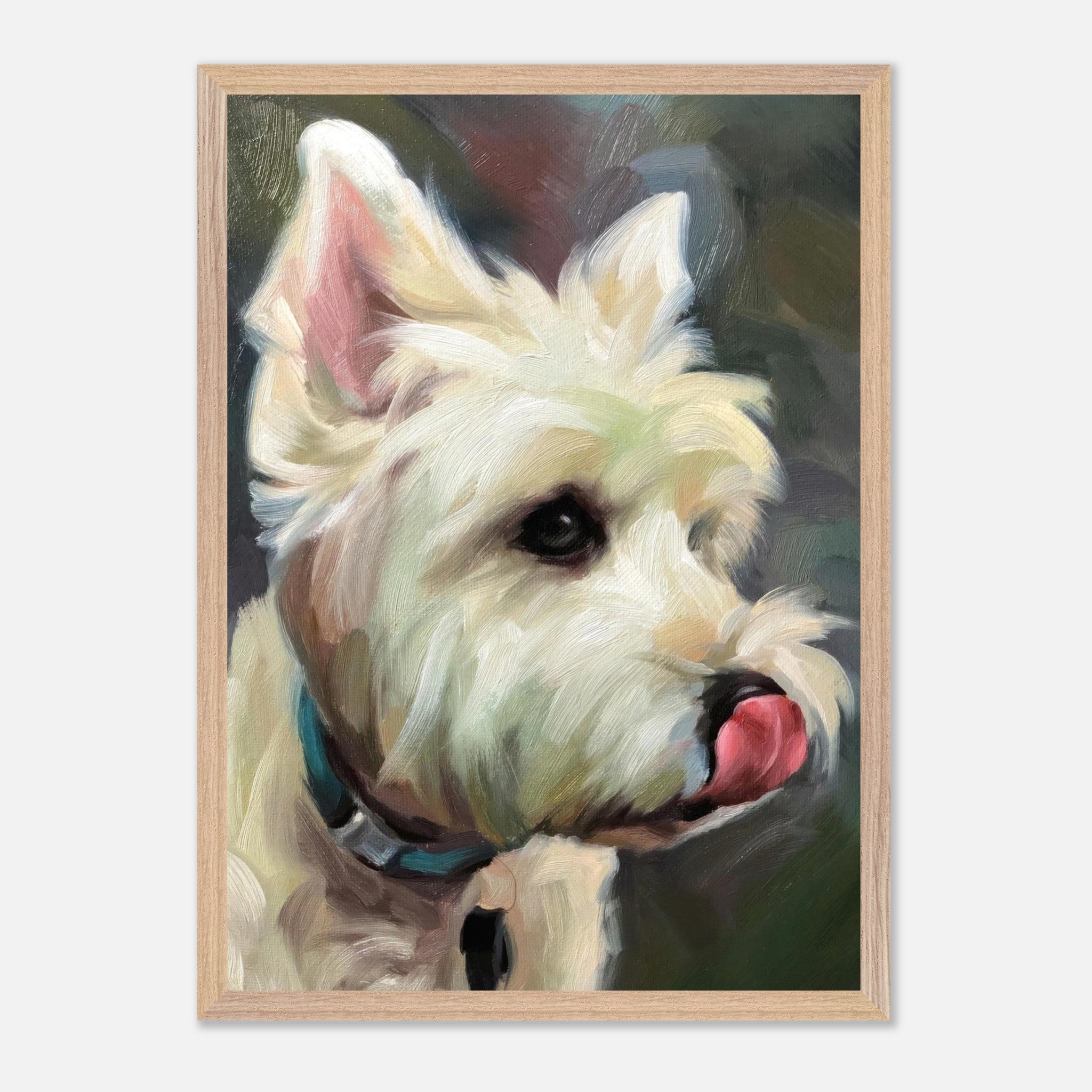 Westie dog painting showcasing the fluffy white coat and inquisitive nature of the West Highland Terrier.