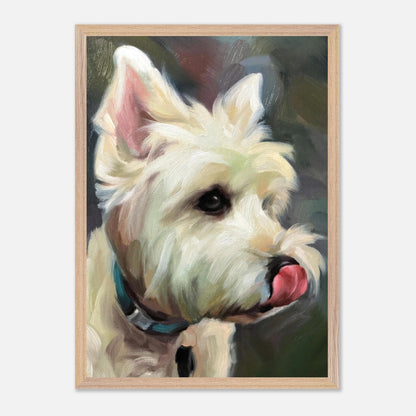 Westie dog painting showcasing the fluffy white coat and inquisitive nature of the West Highland Terrier.